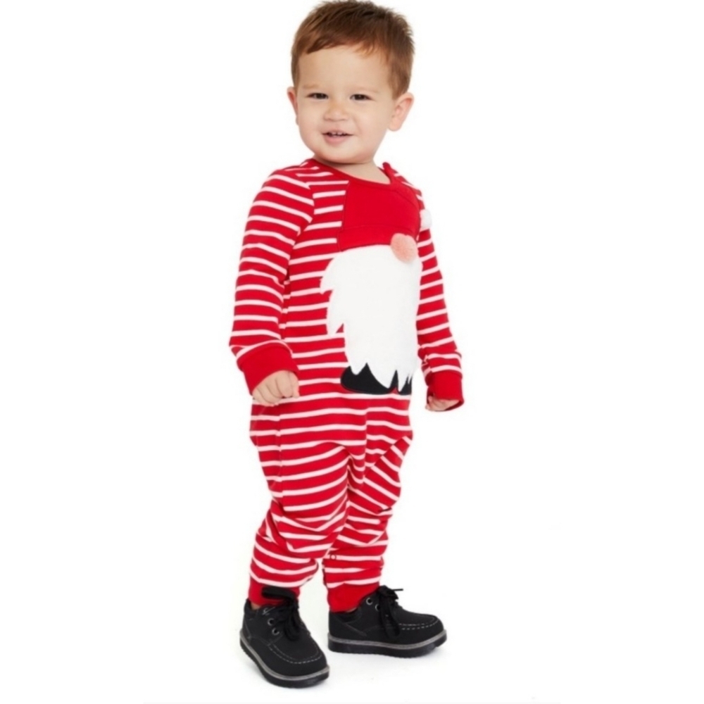 Holiday Time Santa Gnome Long sleeve Striped Romper Red Size 24m
